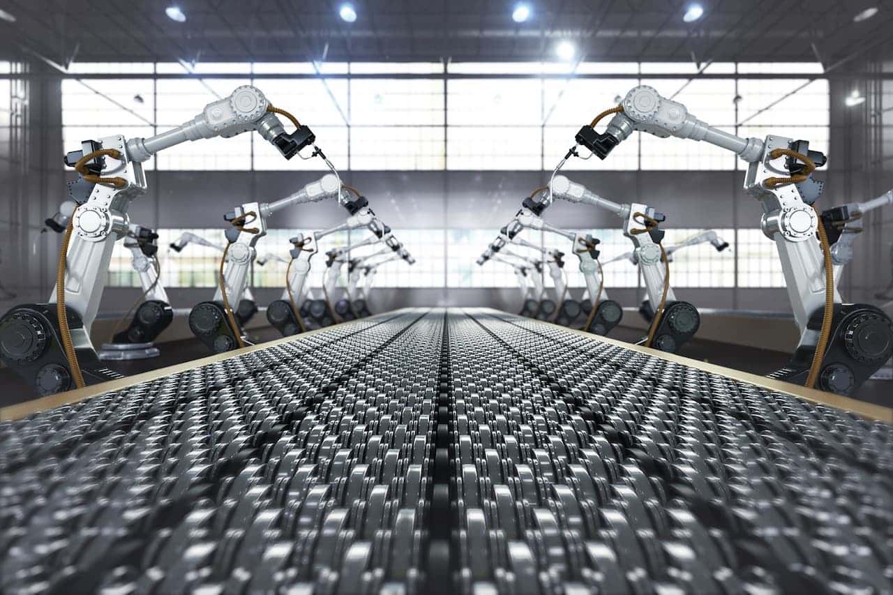 Robot arms in a factory