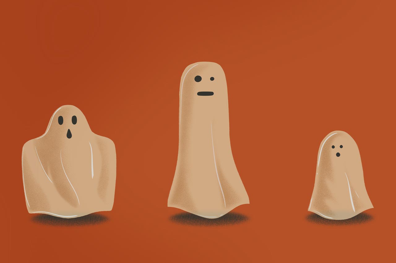 Three ghosts on an orange background