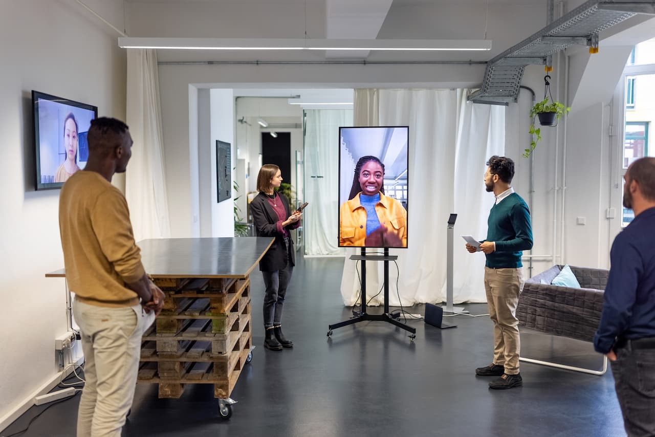 Office colleagues in a video meeting