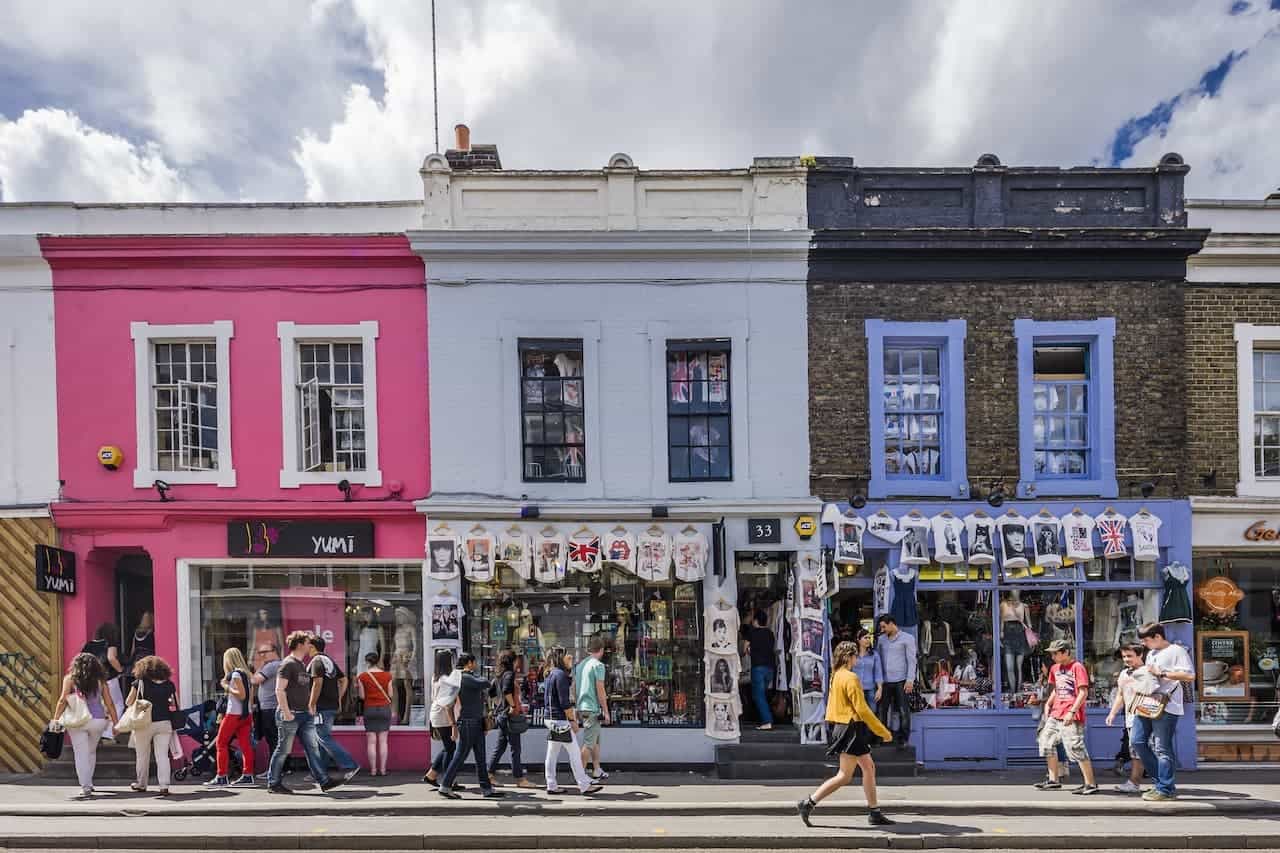 Row of colourful businesses