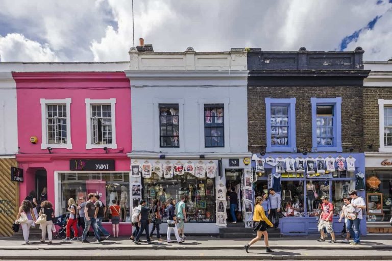 Row of shops with colourful shop fronts