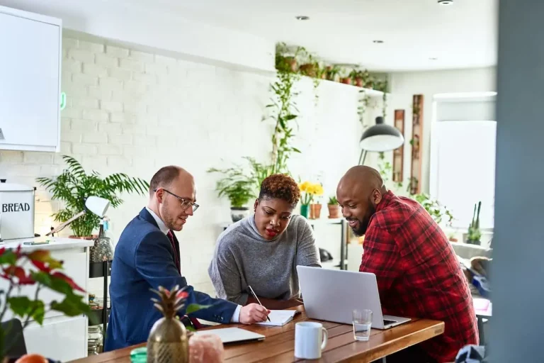 Business consultant meeting clients