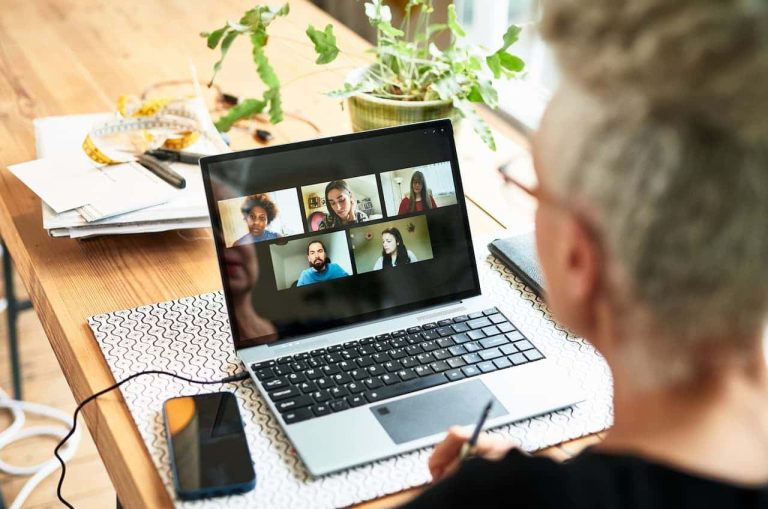 Virtual meeting on a laptop