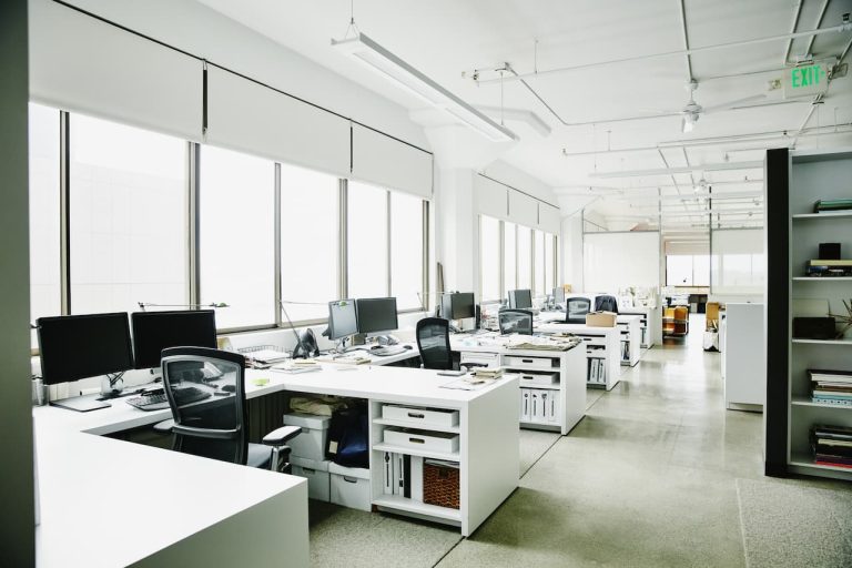 Banks of office desks