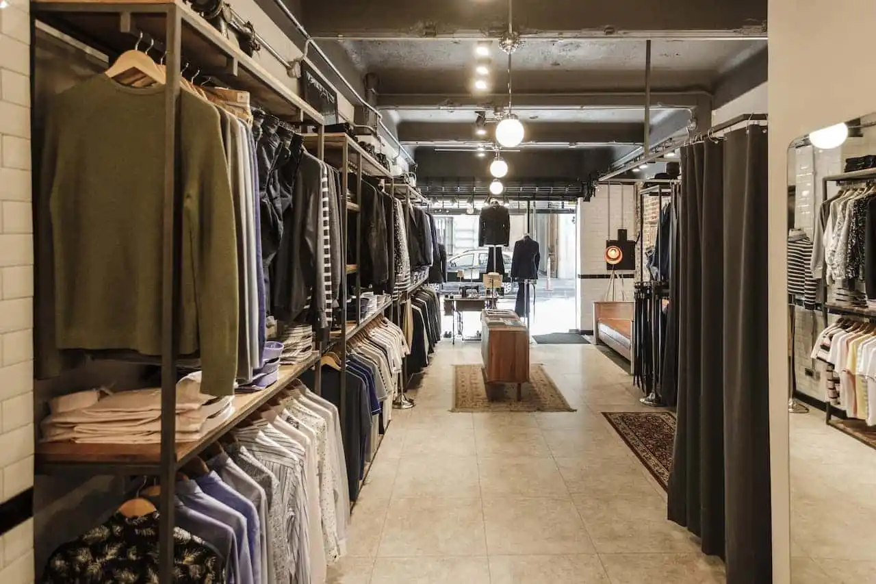 Clothes on display in a clothing shop