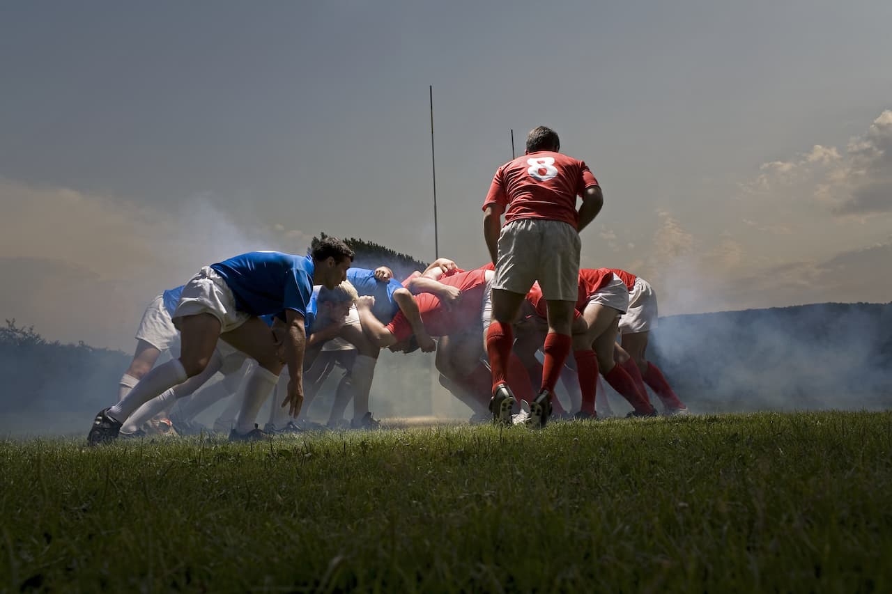 Rugby players in a scrum
