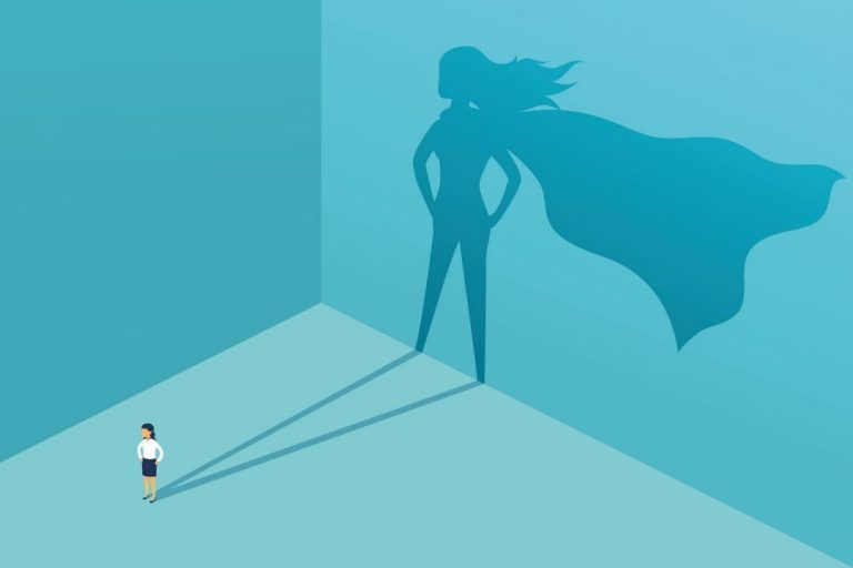 graphic of a person seeing a super hero in their shadow