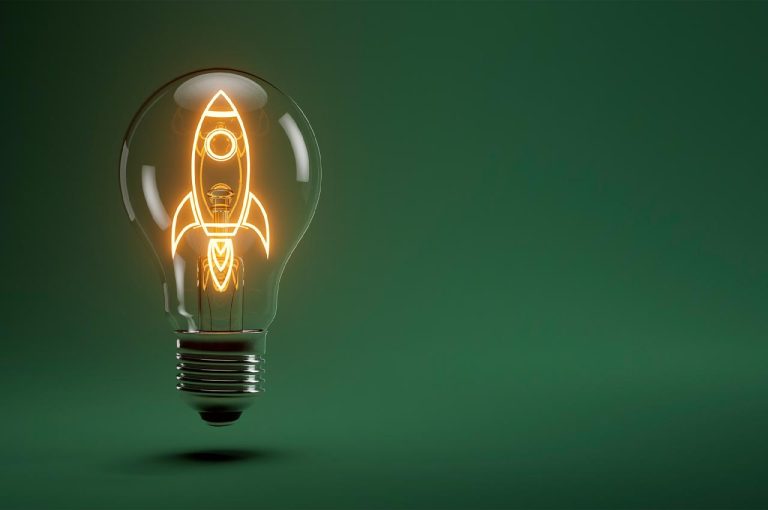 Light bulb with a rocket inside