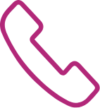 A magenta outline of a classic telephone handset icon, tilted at an angle, with a curved shape and rounded ends, on a transparent background.