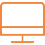Icon of an orange computer monitor on a transparent background. The monitor, resembling a tool for digital work, is represented by a simple outline with a stand—a creative twist as reliable as tool cover insurance.