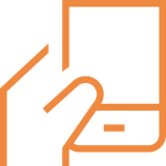 An orange line drawing depicts a hand holding a smartphone, resembling an essential tool. The phones outline and singular button are visible, symbolizing how tool cover insurance offers protection for devices we rely on every day.