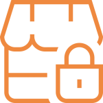 Orange storefront icon with a padlock.