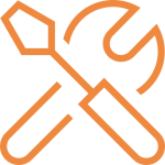 An orange outline icon featuring a crossed wrench and screwdriver, emblematic of tool cover insurance. The screwdriver is angled diagonally from bottom left to top right, with the wrench positioned behind it, forming an X shape.