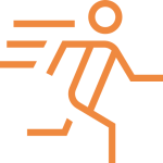 Orange stick figure running with motion lines.