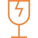 Orange wine glass icon with a crack.