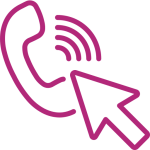 A phone icon with an arrow directed at it, representing the choice between phone and online contact methods.