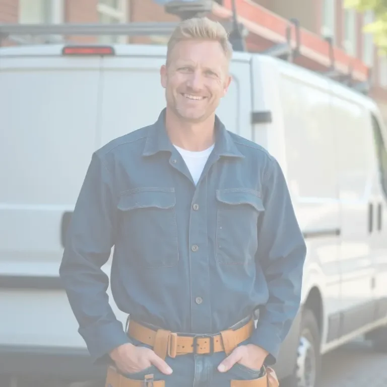 Man stood in front of a white van parked on a street