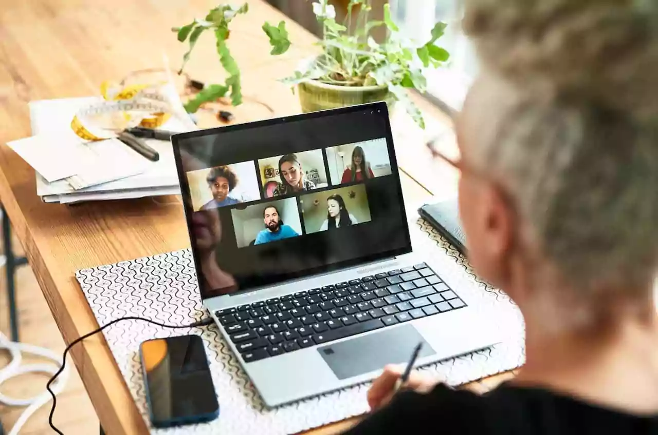 Virtual meeting on a laptop