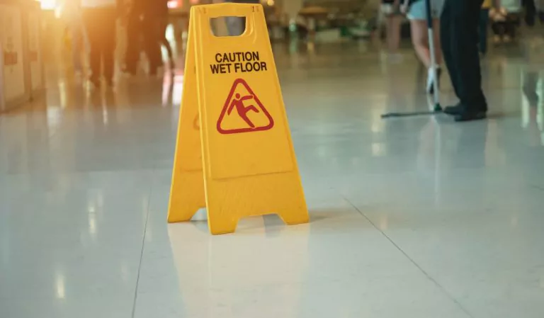 Wet floor sign in an office