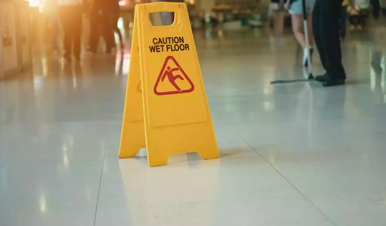 Wet floor sign in an office
