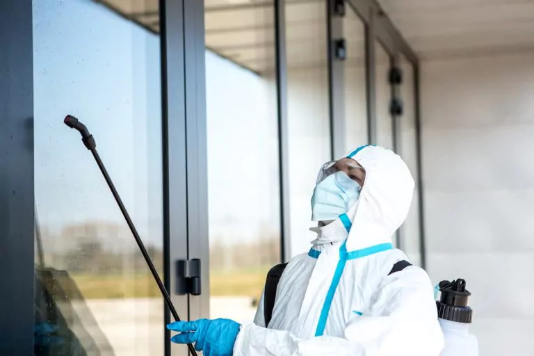 Pest controller spraying chemicals